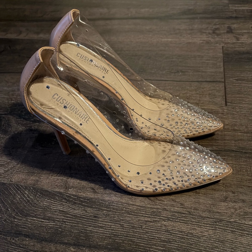Clear and Tan Embellished Heels - Like New